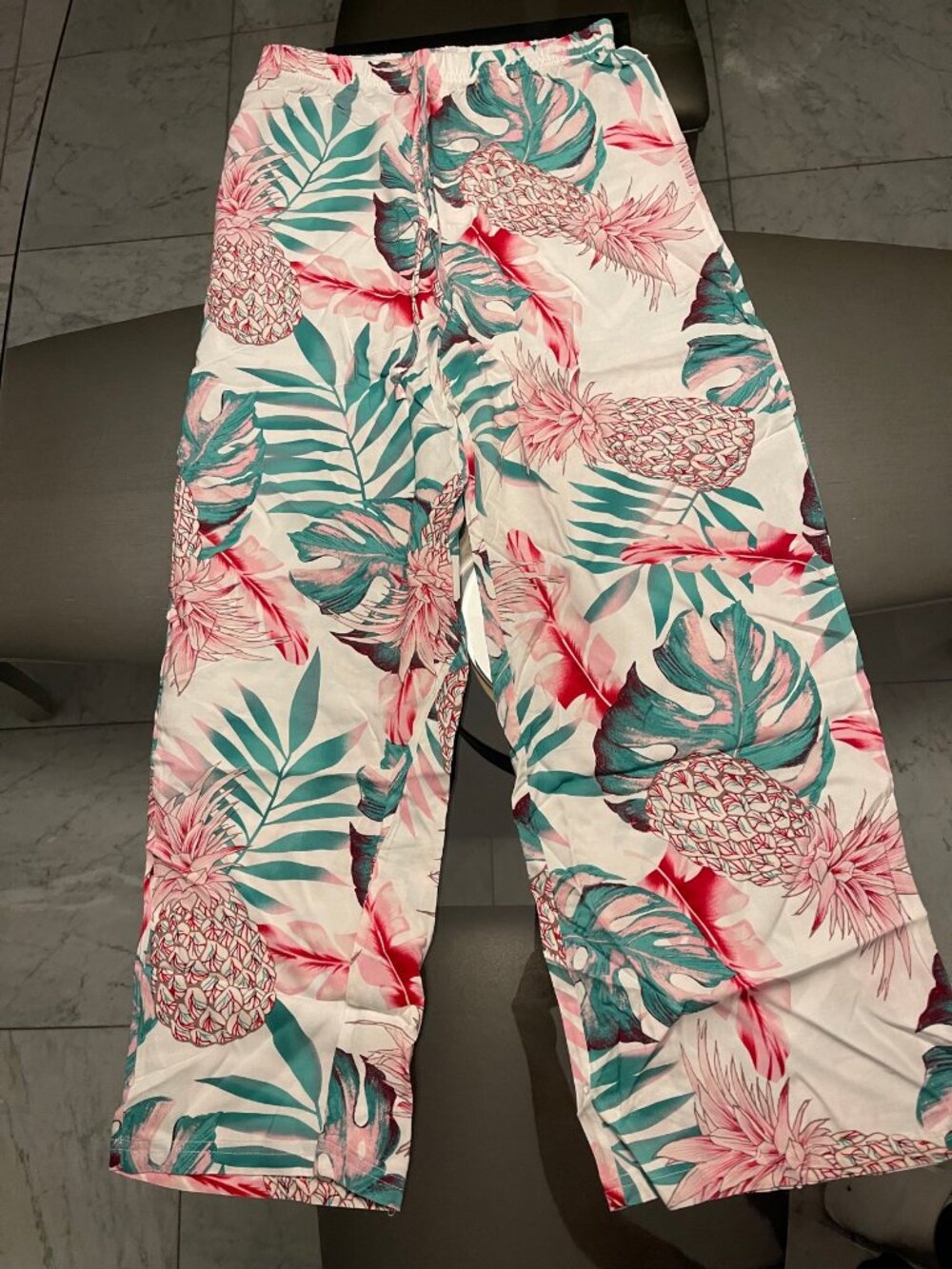 Calmwave Hawaii Tropical Pineapple Print Rayon Pants Elastic Waist Wide Leg Sz L